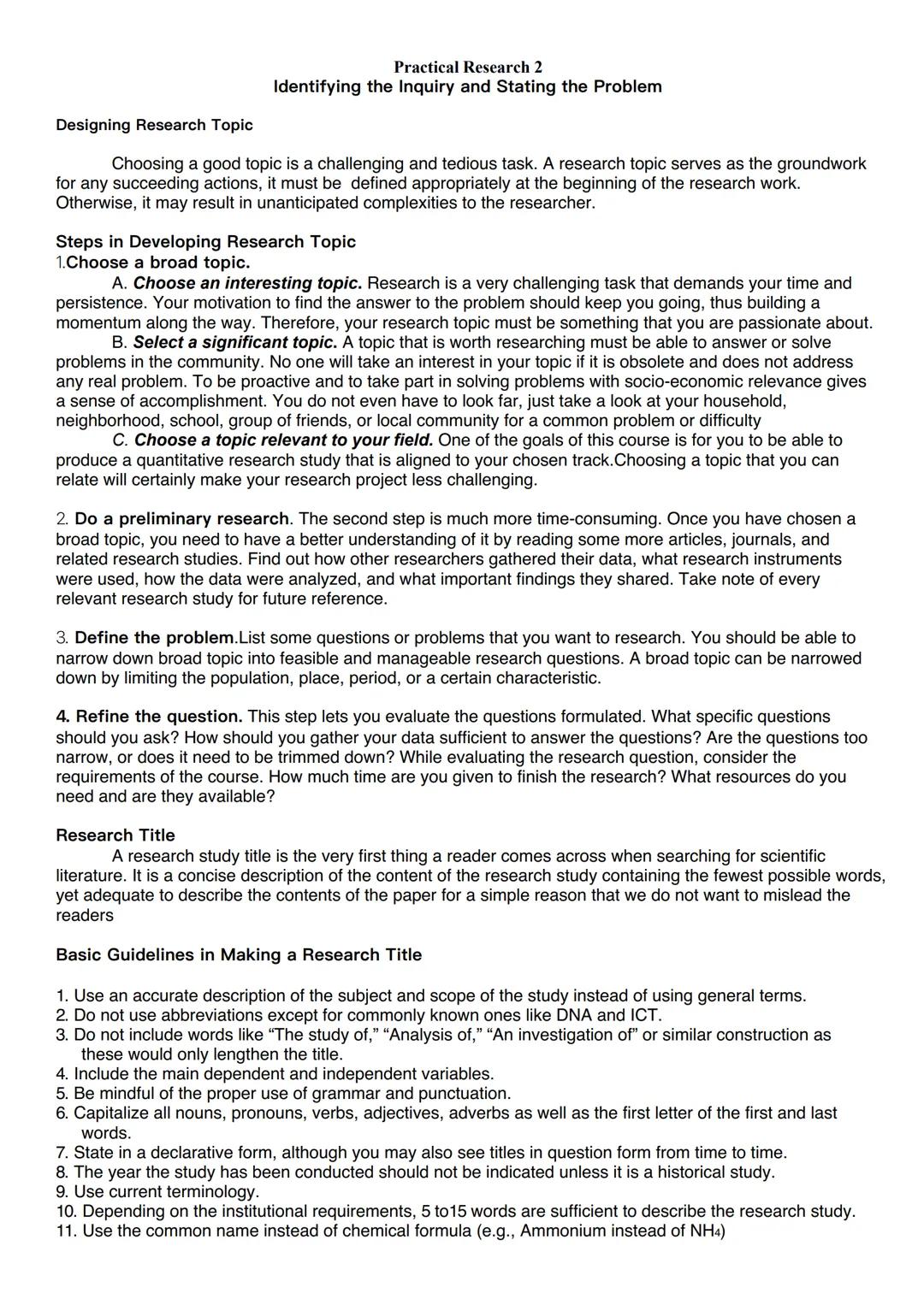 Identifying the Inquiry and Stating the Problem