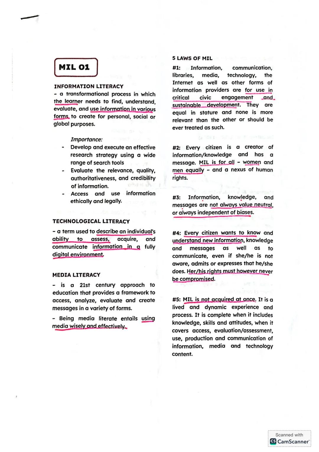 MIL 01
INFORMATION LITERACY
- a transformational process in which
the learner needs to find, understand,
evaluate, and use information in va