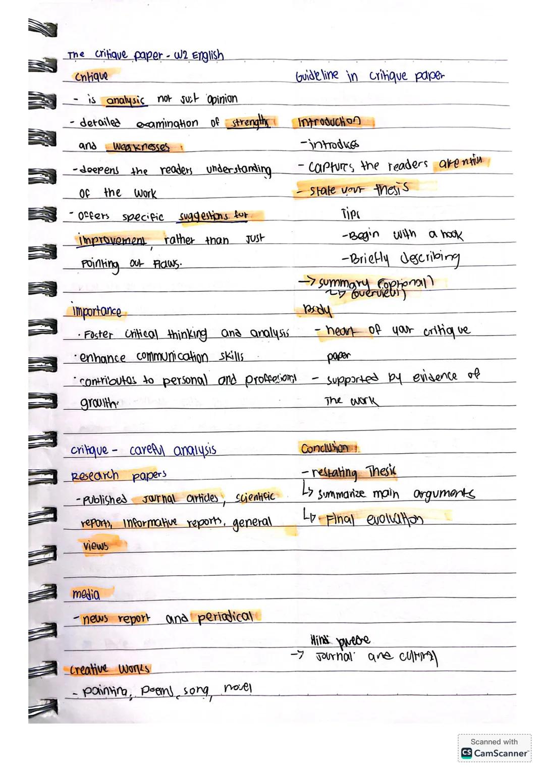 The critique paper - W2 English
Cntique
- is analysis not suit opinion
Guideline in critique paper
detailed examination of strengths Introdu