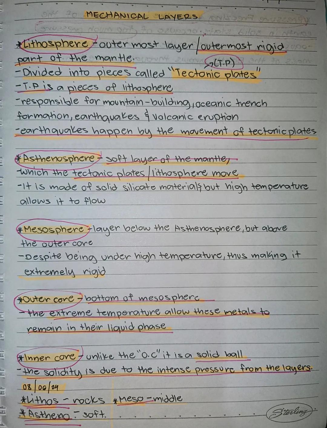 --- OCR Start ---
ON 30 MECHANICAL LAYERS
= Lithosphere outer most layer/outermost rigid
part of the mantle...
(TP)
-Divided into pieces cal