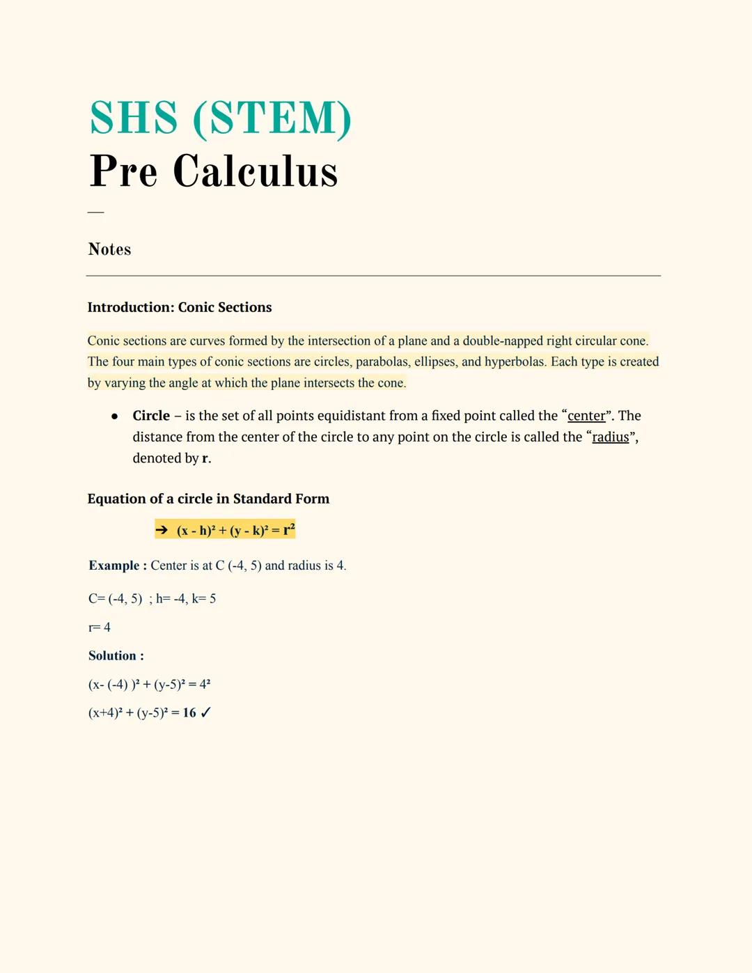 Conic Sections : CIRCLE