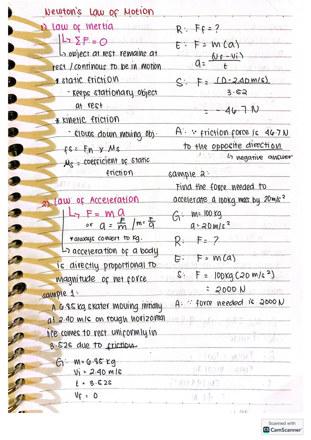 Newton's Law of Motion
1) Law of inertia
$\sum{F}$ = 0
object at rest remains at
rest/continous to be in motion
* static friction
- keeps st