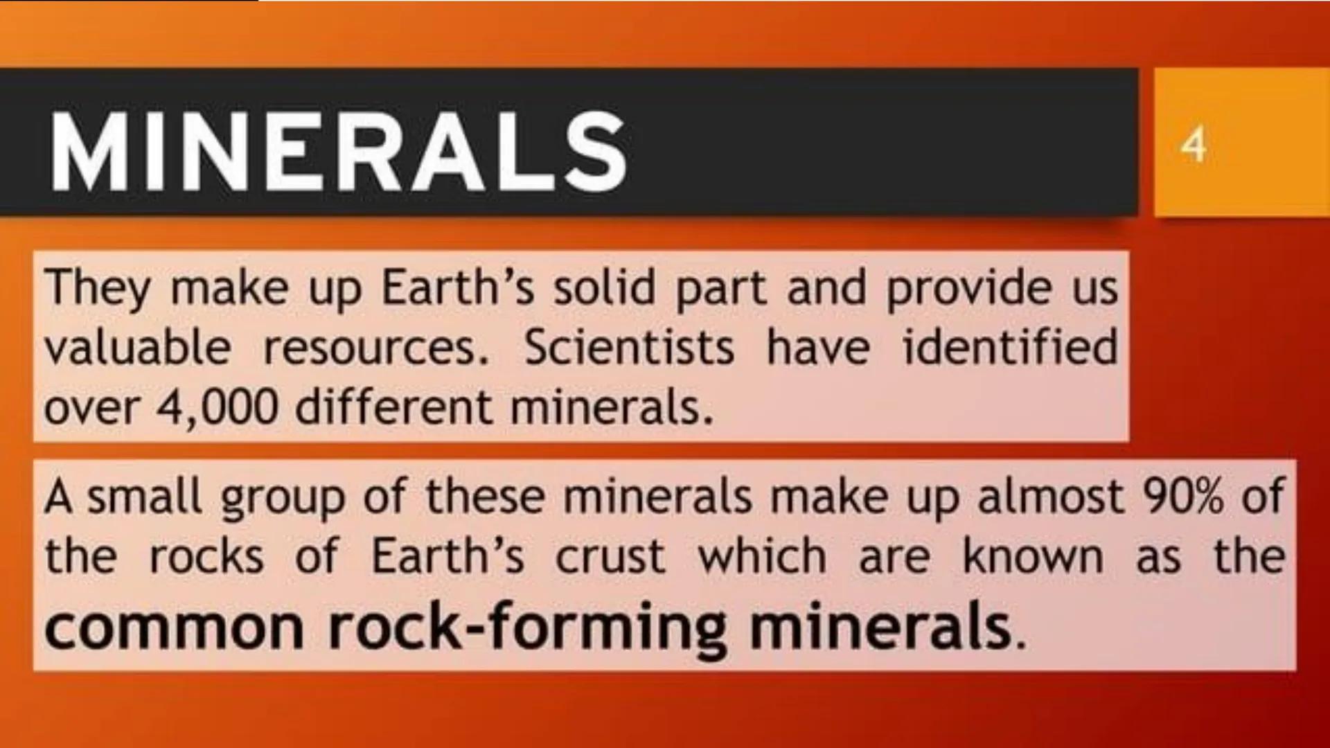 Earth & Life Science
MINERALS Minerals and Rocks
How is a mineral different
from a rock?
• Minerals are the building blocks of
rocks.
• A