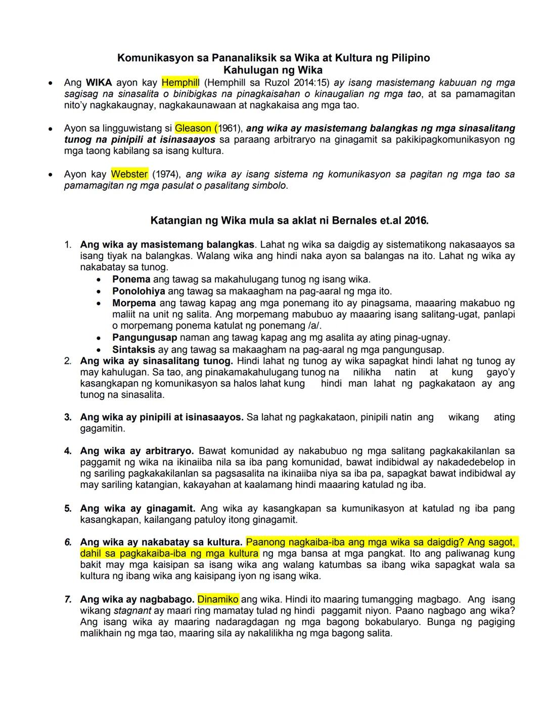 Komunikasyon sa Pananaliksik sa Wika at Kultura ng Pilipino
Kahulugan ng Wika
Ang WIKA ayon kay Hemphill (Hemphill sa Ruzol 2014:15) ay isan