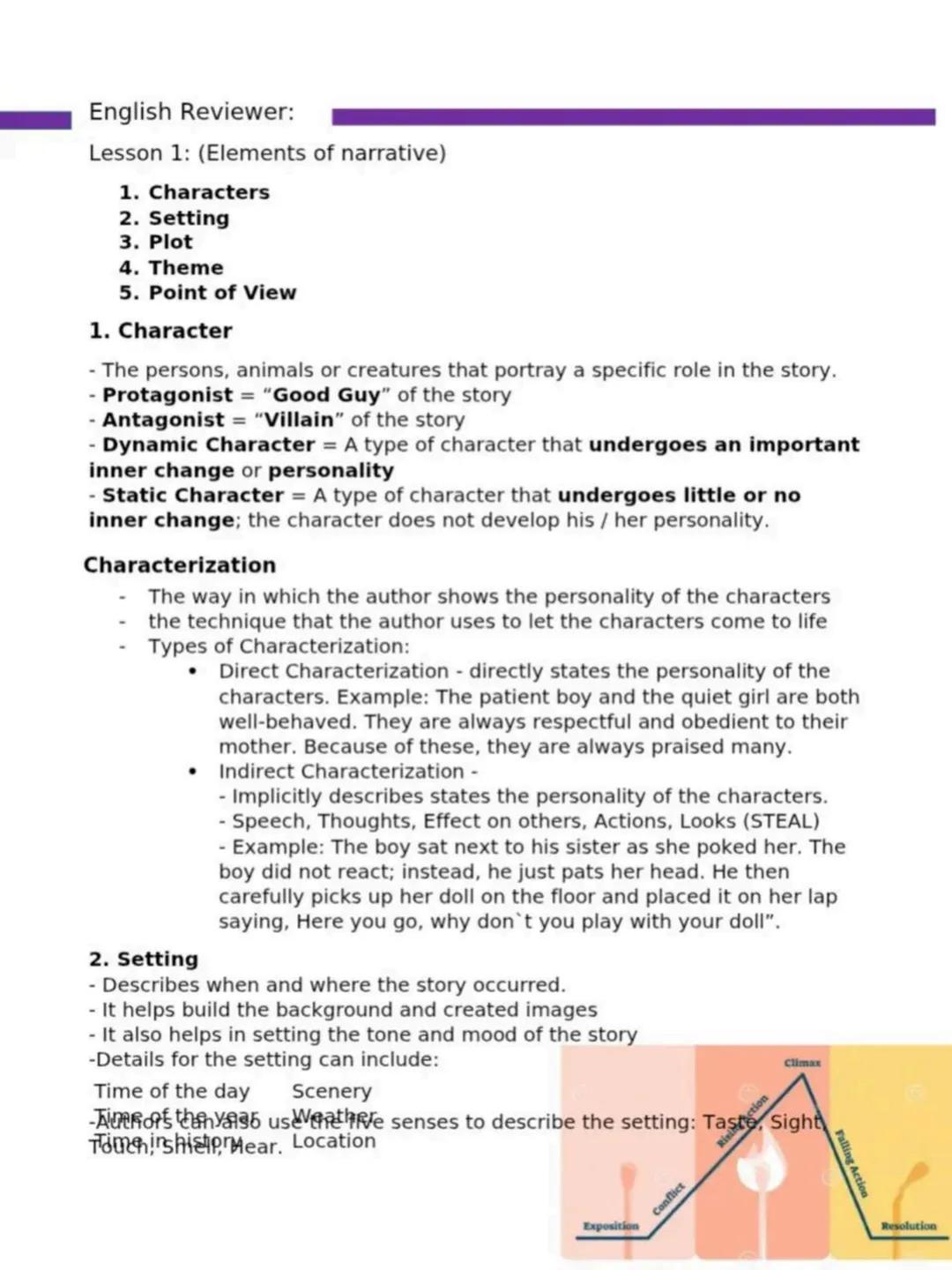 ENGLISH 8
1ST QUARTER
(advance reading)
($\geq \triangle \leq$) # English Reviewer:
Lesson 1: (Elements of narrative)
1. Characters
2. Set