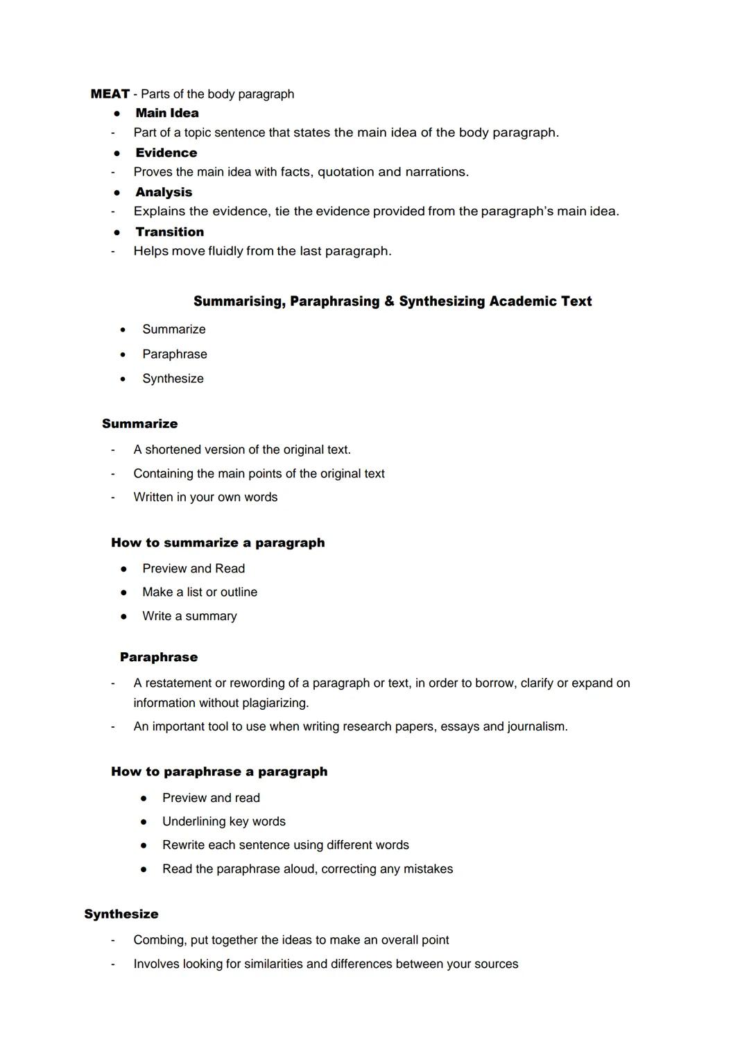 EAPP
Structure of Academic Text Structure of a Paragraph
A collection of sentences that deal mostly with one topic or idea at a time.
Parts: