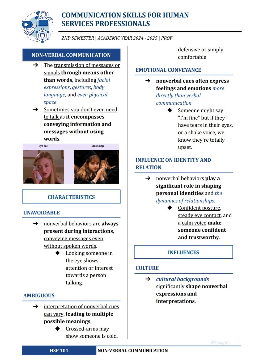 # COMMUNICATION SKILLS FOR HUMAN SERVICES PROFESSIONALS
2ND SEMESTER | ACADEMIC YEAR 2024 - 2025 | PROF.
## NON-VERBAL COMMUNICATION
→ Th