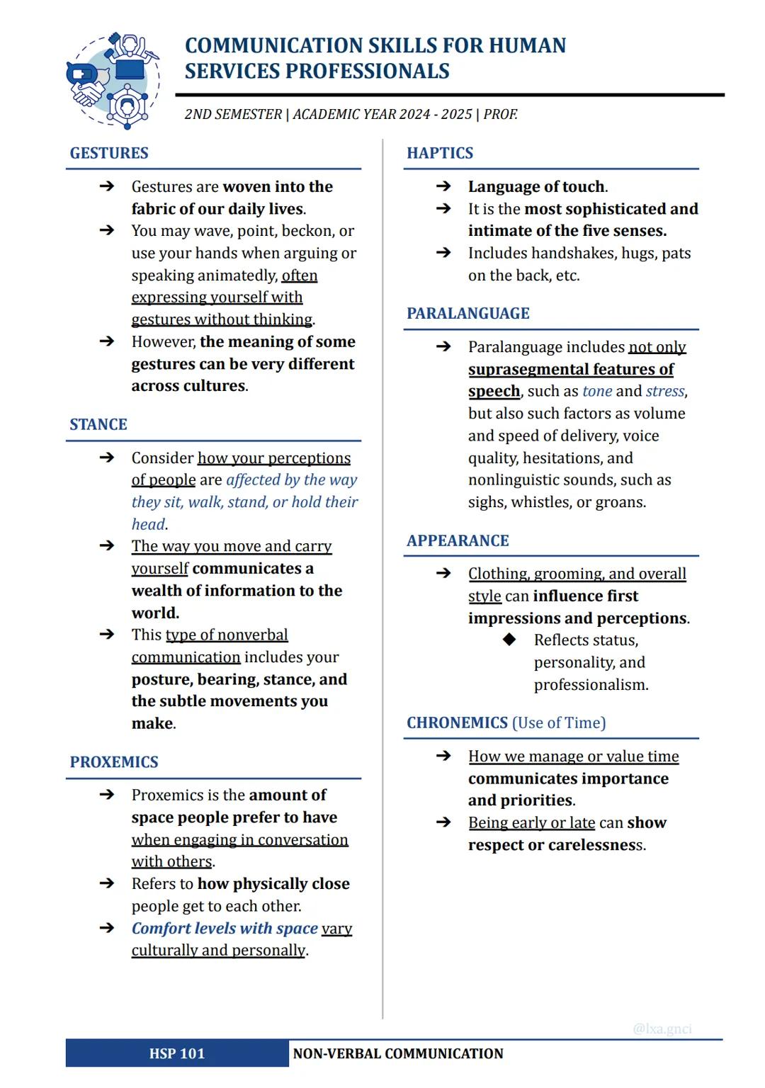 # COMMUNICATION SKILLS FOR HUMAN SERVICES PROFESSIONALS
2ND SEMESTER | ACADEMIC YEAR 2024 - 2025 | PROF.
## NON-VERBAL COMMUNICATION
→ Th
