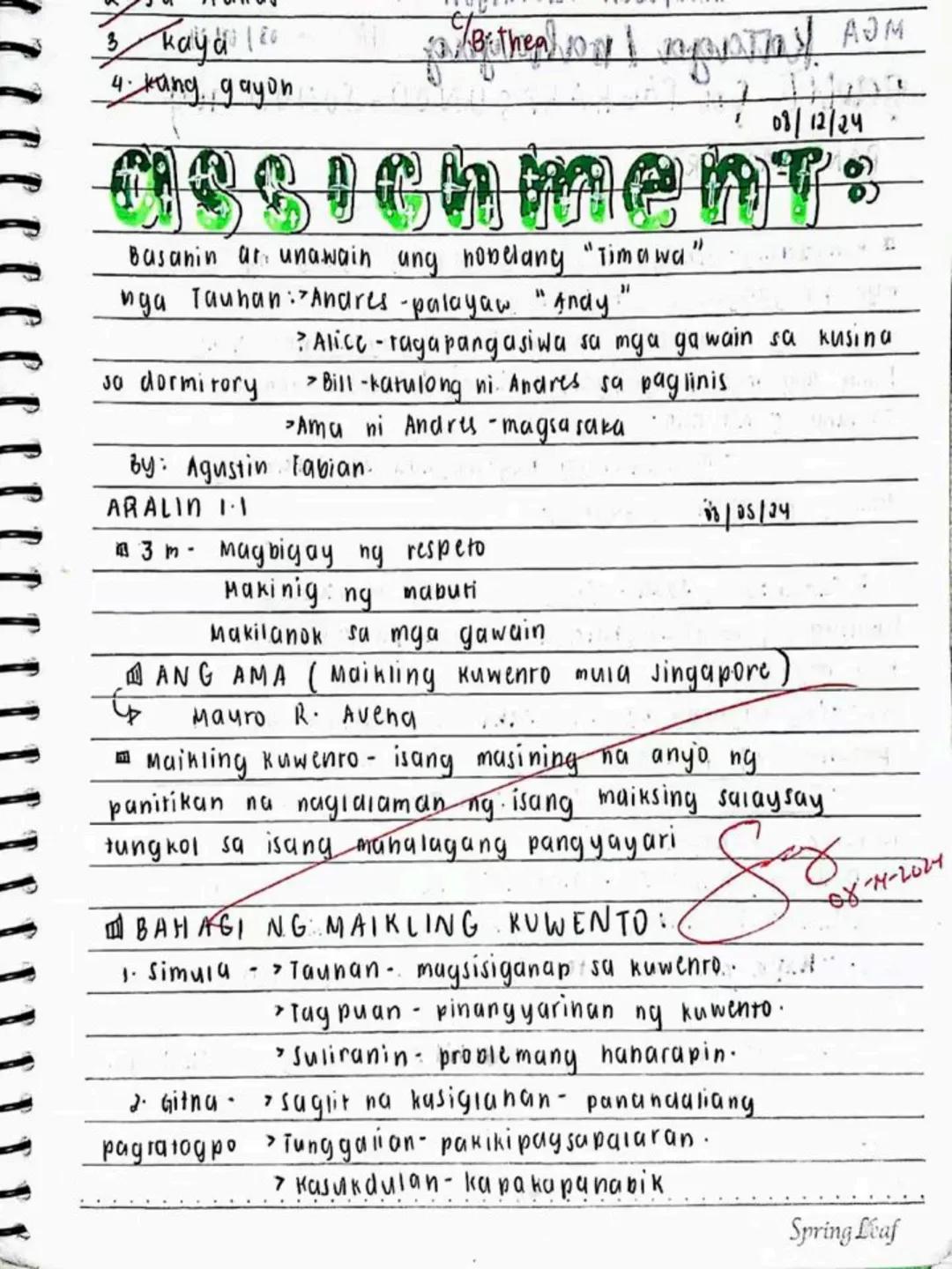 lecture notes in
FILIPINO 9
OUR
08/05/29
Maikling Kuwento
andang pampanitikan na
basa sa itung pagsasaysay ng
mahahalagang pangyayari sa
buh