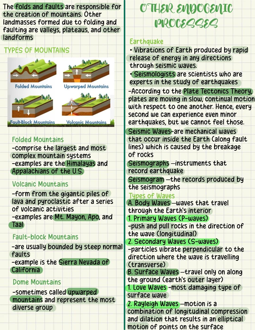 ENDOGENIC PROCESSES
Endogenic processes are internal
processes that occur within Earth.
• The main endogenic processes are
FOLDING & FAULTIN