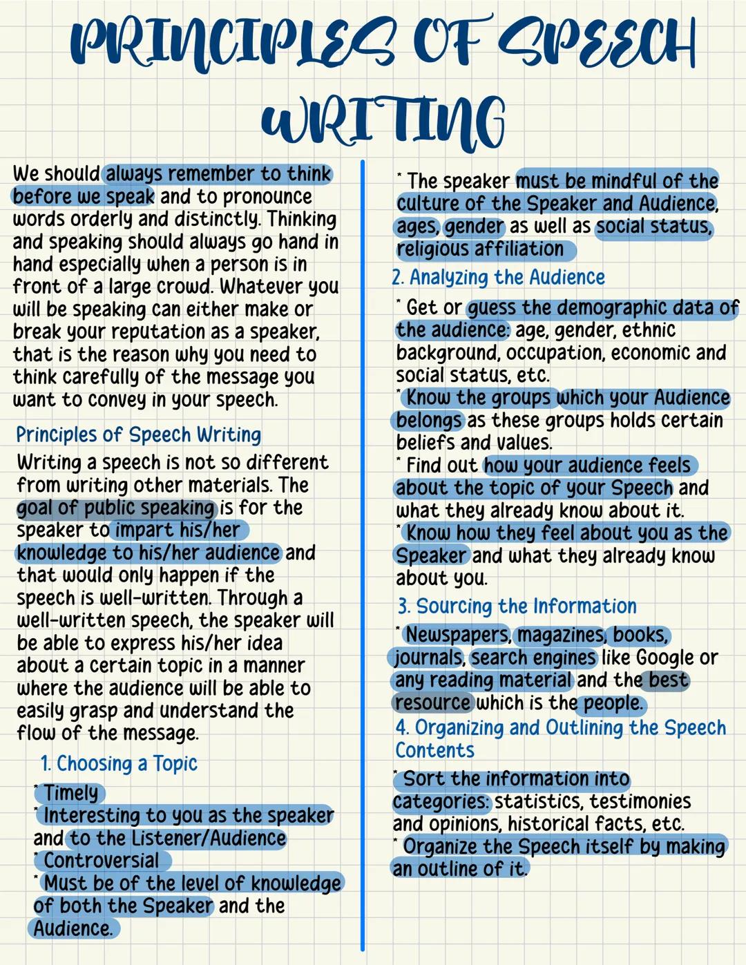 PRINCIPLE OF SPEECH WRITING AND DELIVERY
