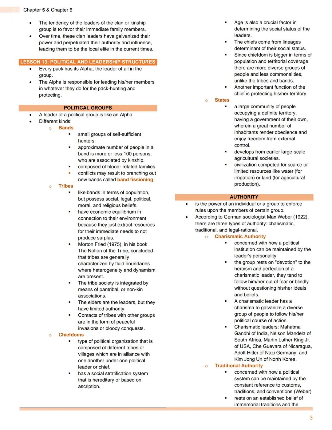 UNDERSTANDING CULTURE, SOCIETY AND
POLITICS
Chapter 5: Social, Cultural, and Political Institutions & Chapter 6: Social Stratification
CHAPT