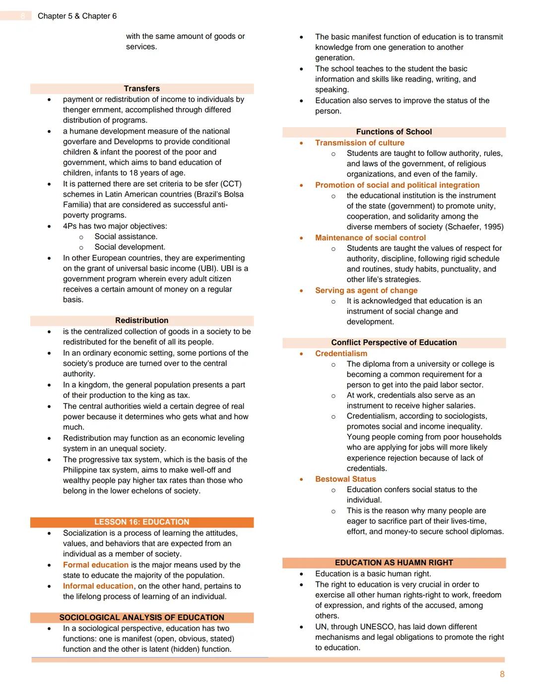UNDERSTANDING CULTURE, SOCIETY AND
POLITICS
Chapter 5: Social, Cultural, and Political Institutions & Chapter 6: Social Stratification
CHAPT