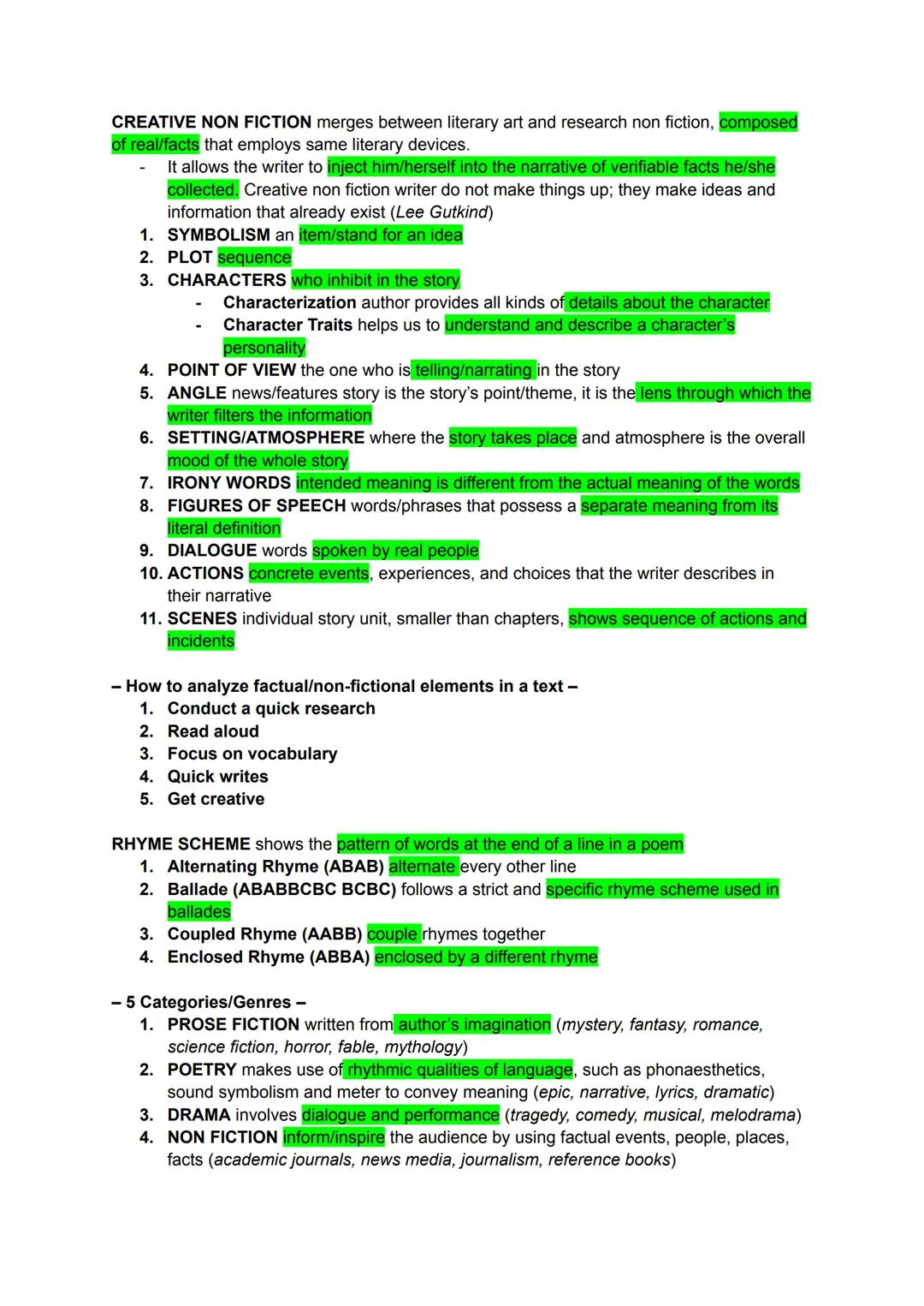 LANGUAGE communicating ideas and feelings through signs, sounds, gestures
THEME underlying meaning of a literary work
LITERARY DEVICES techn
