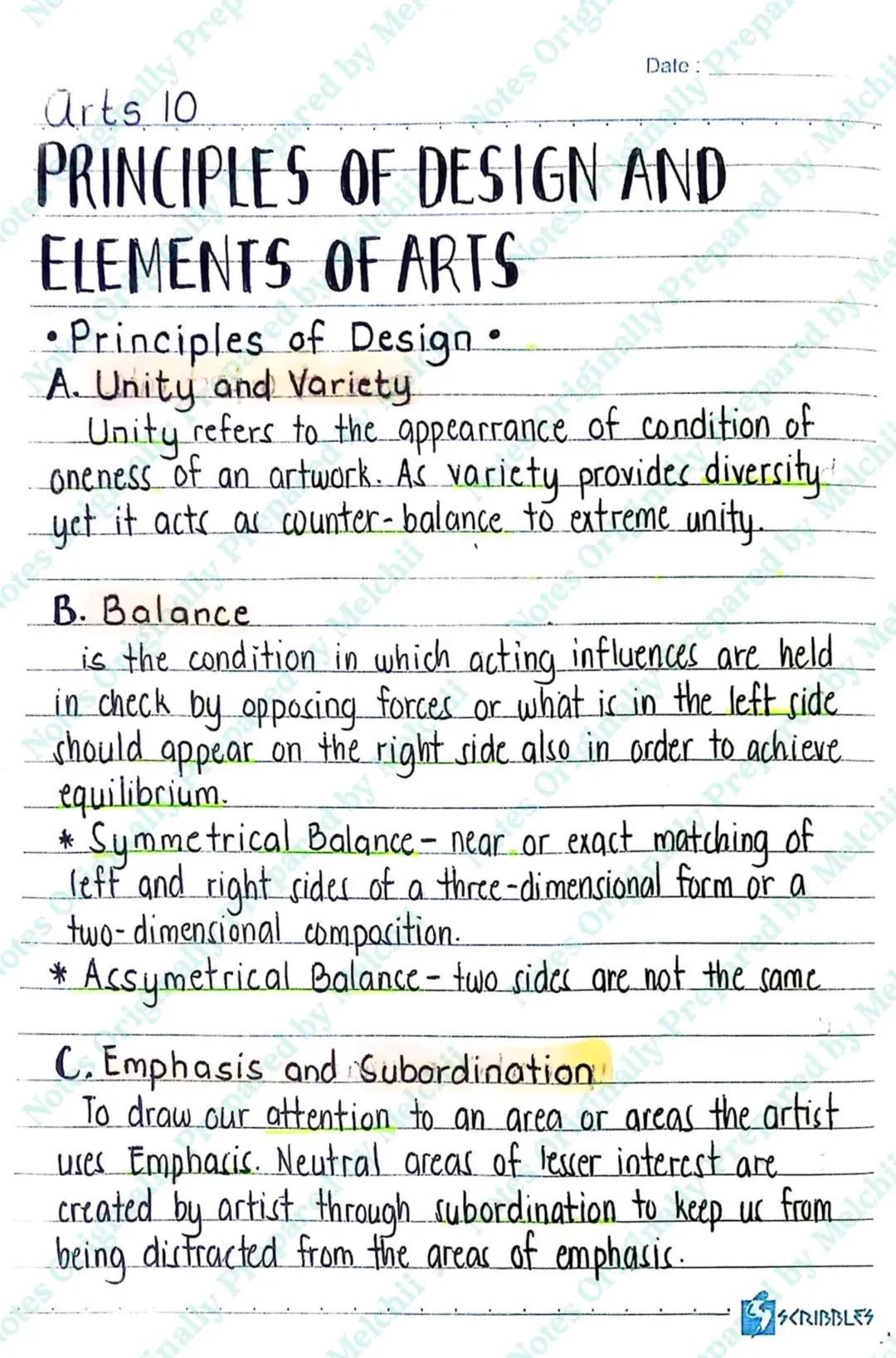 Arts 10
PRINCIPLES OF DESIGN AND
ELEMENTS OF ARTS
โข Principles of Design.
A. Unity and Variety
Unity refers to the appearrance of condition