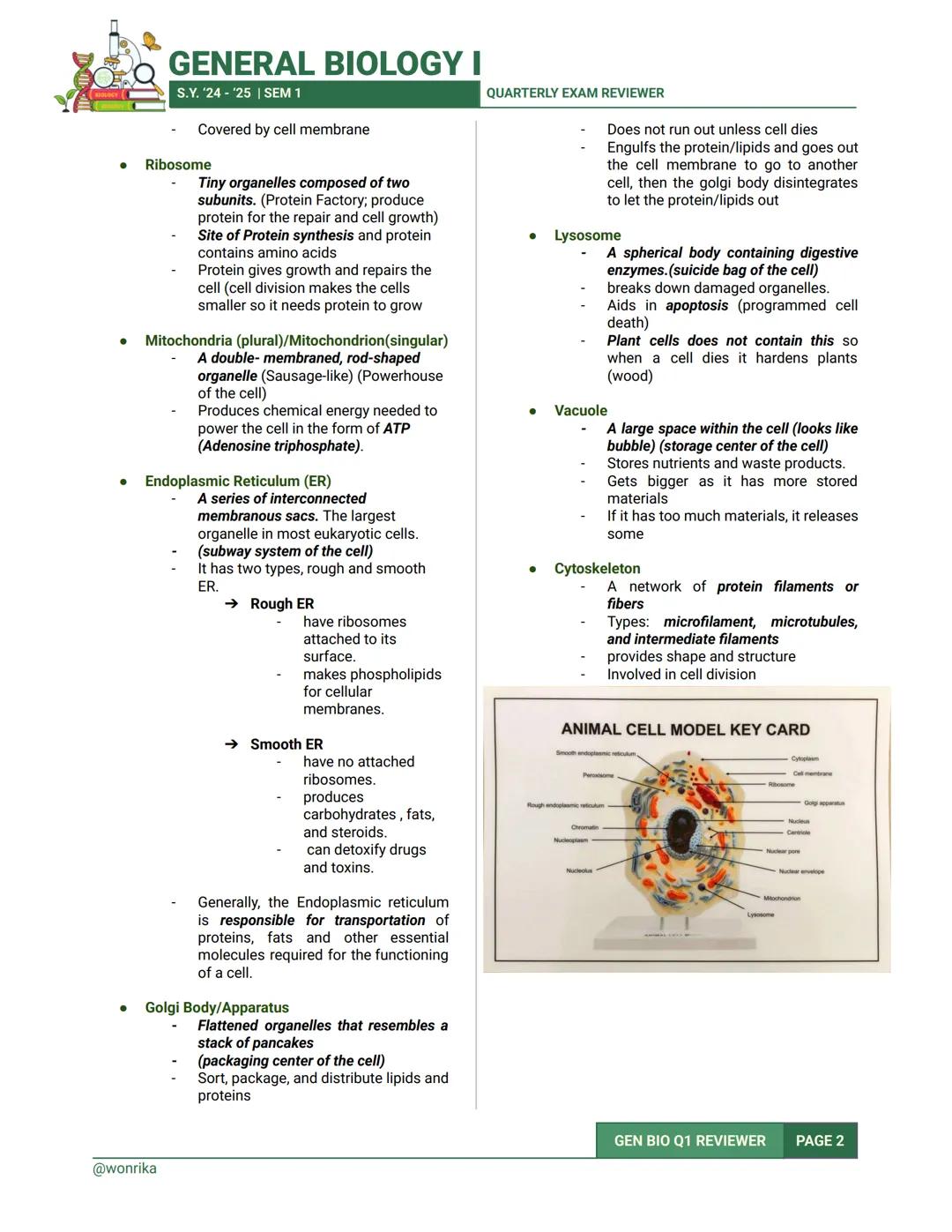 GENERAL BIOLOGY I
S.Y. '24-'25 | SEM 1
QUARTERLY EXAM REVIEWER
1.0 CELL
CELL
- It is the basic unit of structure and function in
living thin