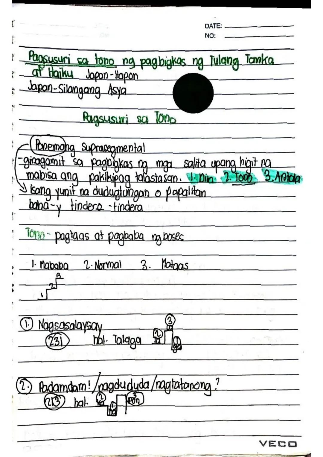 DATE:
NO:
Pagsusuri sa tono ng pagbigkas ng Tulang Tanka
at Haiku Japan-Hapon
Japan-Silangang Asya
Ragsusuri sa Tono
Ponemang Suprasegmental