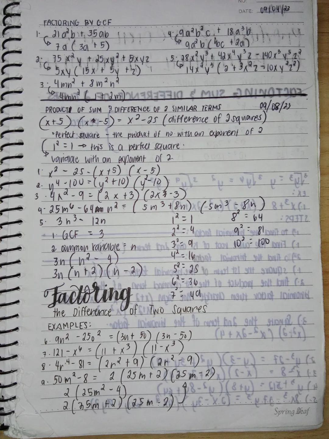 Special products
NO:
DATE: 09/03/23
The product of 2 Binomials ( FOIL METHOD)
(a + b) (c+d) = ab + ad + bc + bd
2
ex. 1.(x+1)(x+2) = x² + 2x