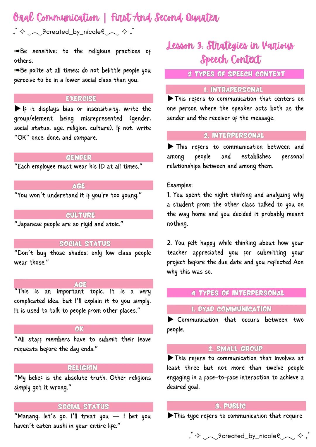 --- OCR Start ---
Oral Communication | First And Second Quarter
+ 9created_by_nicolee
Lesson 1: Communication
COMMUNICATION
โบis a process of