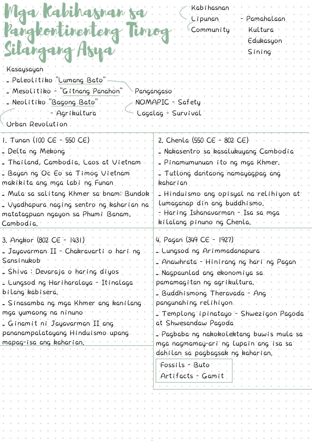 ## Mga Kabihasnan sa
## Pangkontinenteng Timog
## Silangang Asya
**Kasaysayan**
- Paleolitiko "Lumang Bato"
- Mesolitiko "Gitnang Panahon