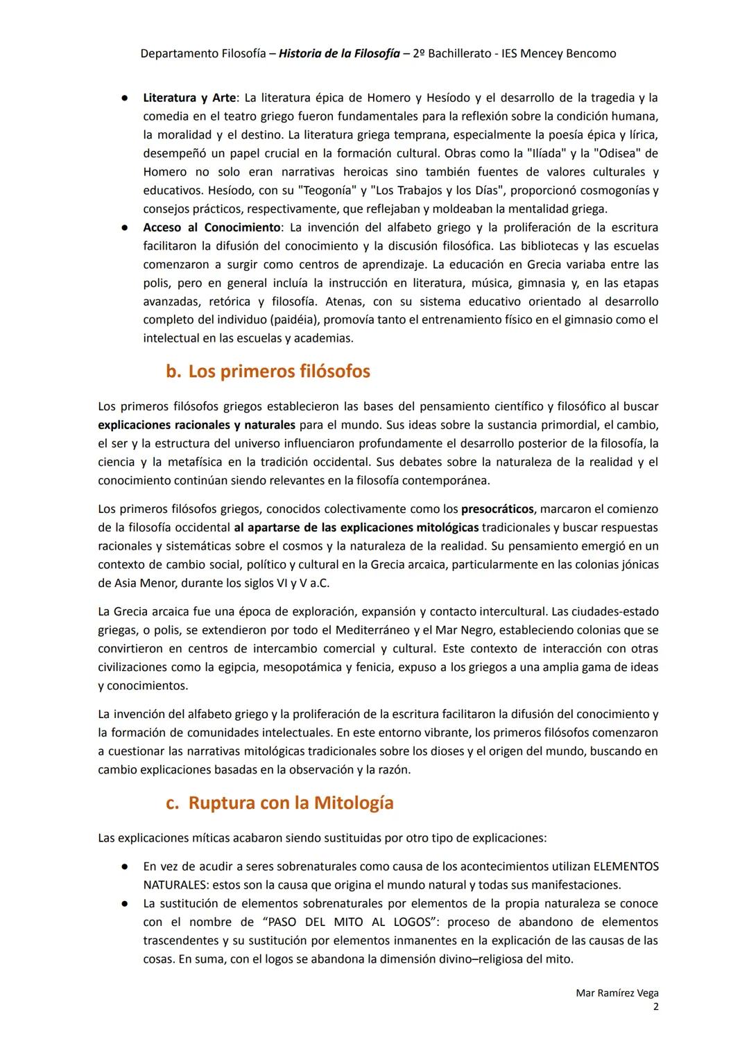 Departamento Filosofía - Historia de la Filosofía - 2º Bachillerato - IES Mencey Bencomo
UNIDAD 1
# Los primeros filósofos
1. Introducció