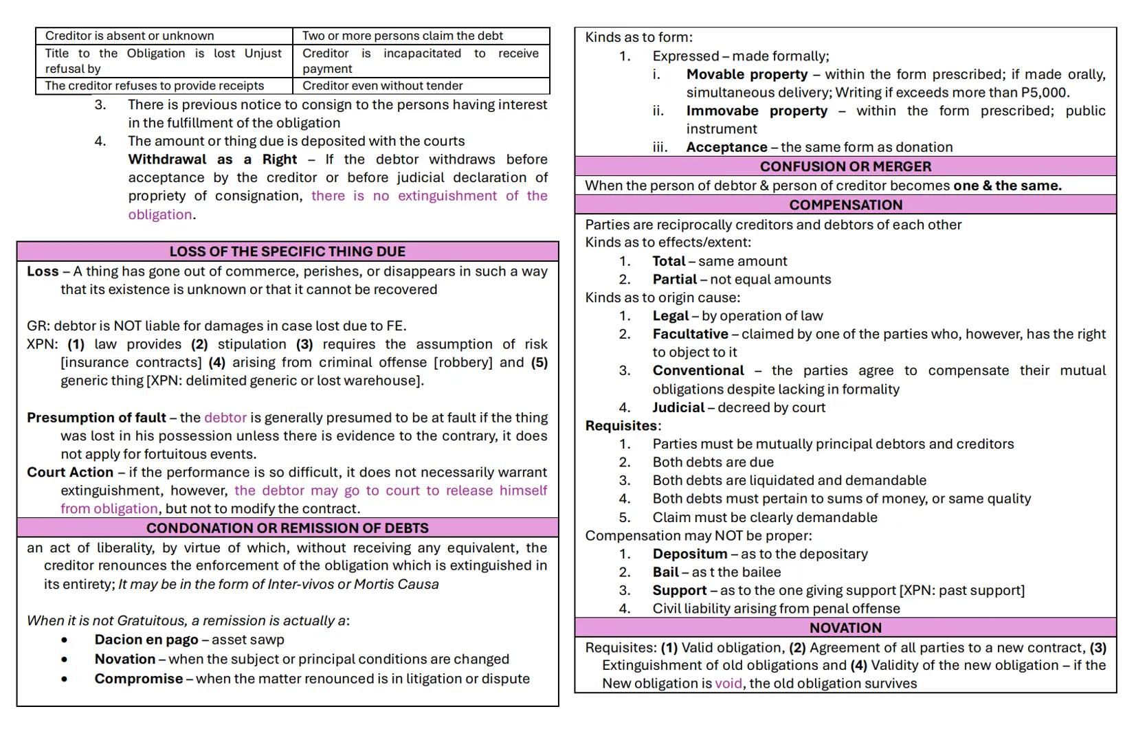 # OBLIGATIONS
An obligation is a juridical necessity to give, to do or not to do.
Elements:
2) to deliver the thing and
3) to deliver the ac
