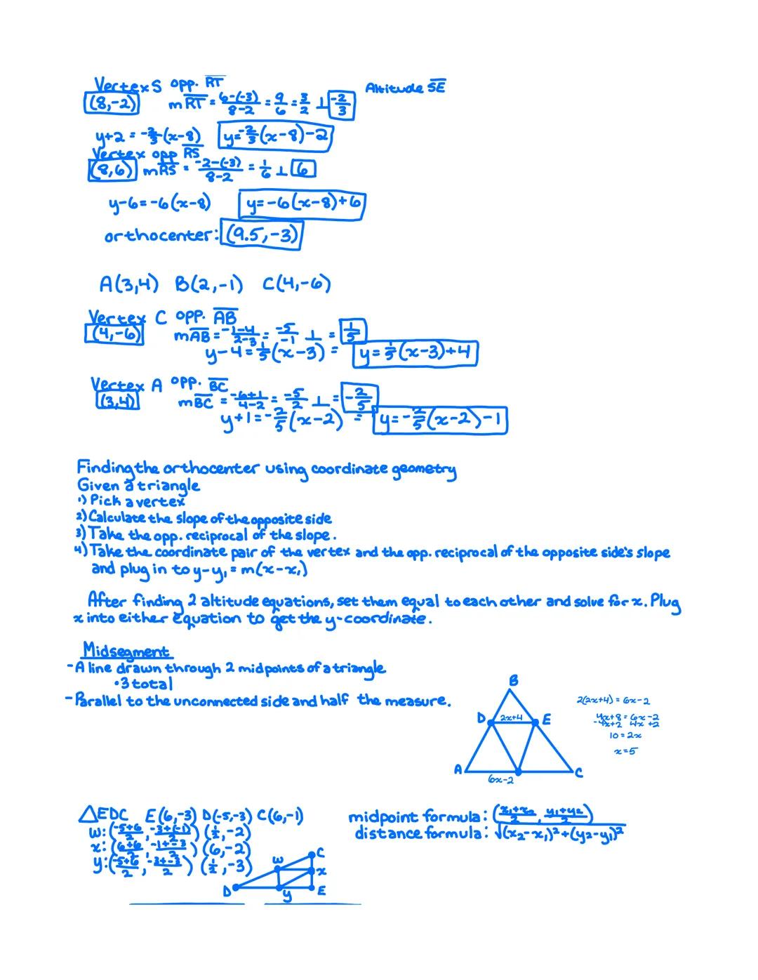 Rotations Within Triangles
I Midsegments
-a segment that connects the midpoint of two sides within a triangle.
-midsegment is parallel to th