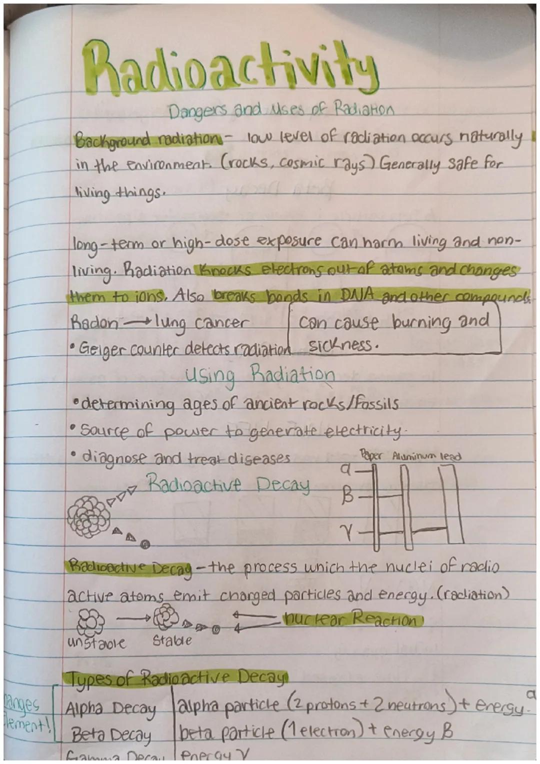 # Radioactivity
Dangers and Uses of Radiation
Background radiation- low level of radiation occurs naturally
in the environment. (rocks, co