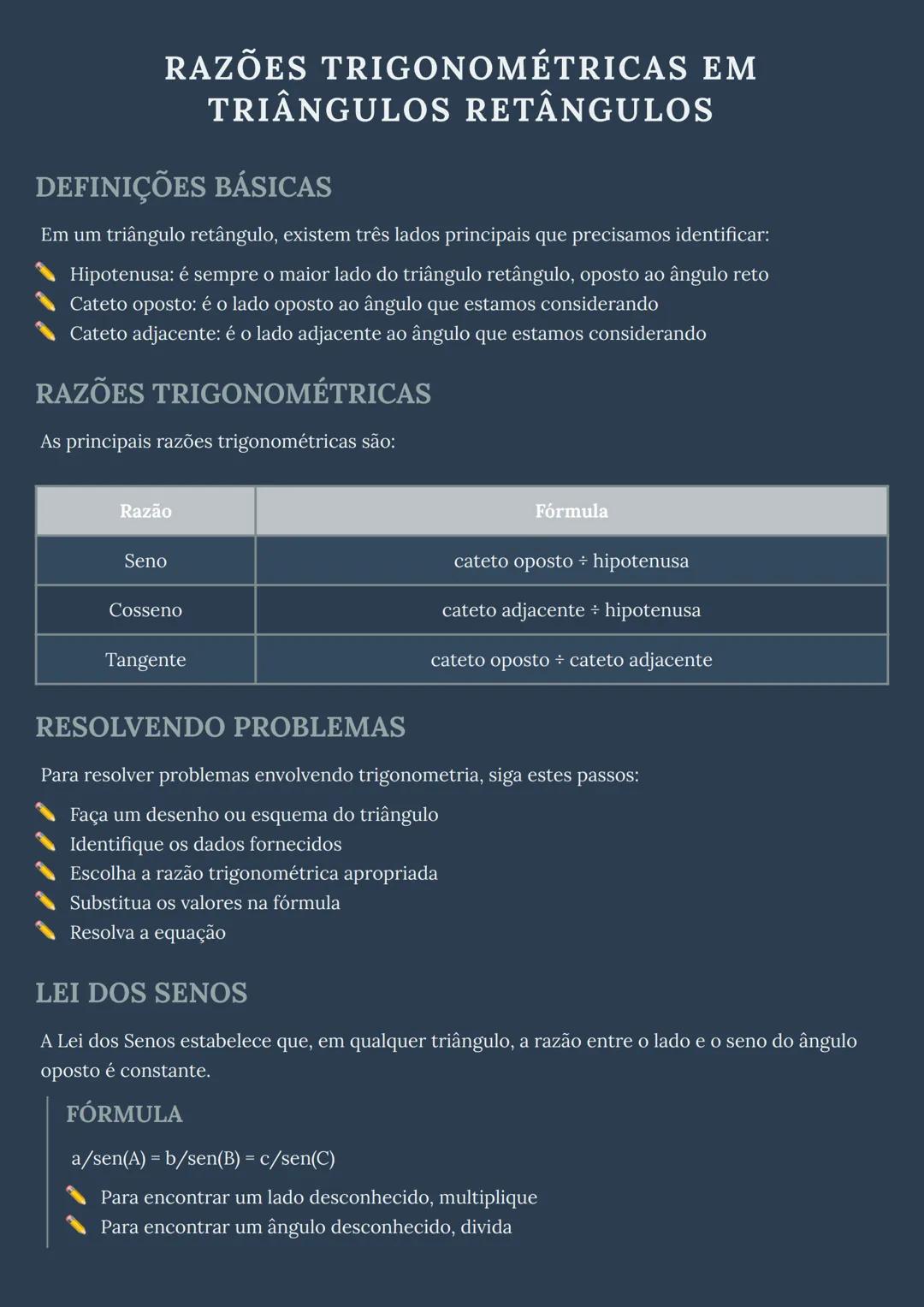 # RAZÕES TRIGONOMÉTRICAS EM
# TRIÂNGULOS RETÂNGULOS
## DEFINIÇÕES BÁSICAS
Em um triângulo retângulo, existem três lados principais que pre