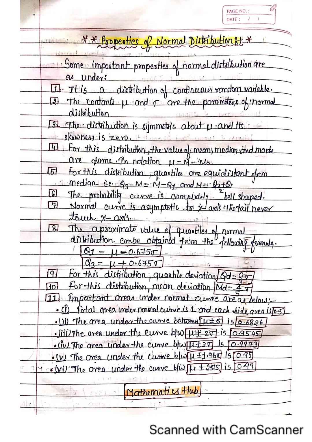 Chapter 3 Normal Distribution
PAGE NO.:
PATE: / 1
Probability Density Function If a random variable
can assume any value
between the defini
