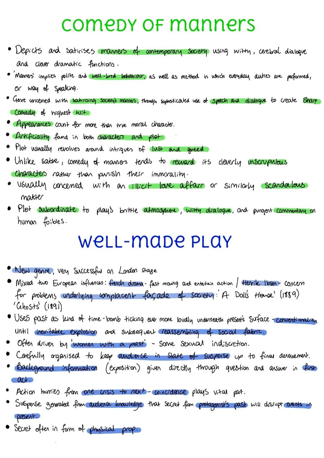 COMEDY OF manners
Depicts and satirises manners of contemporary Society using witty, cerebral dialoque
and clever dramatic functions.
• Mann