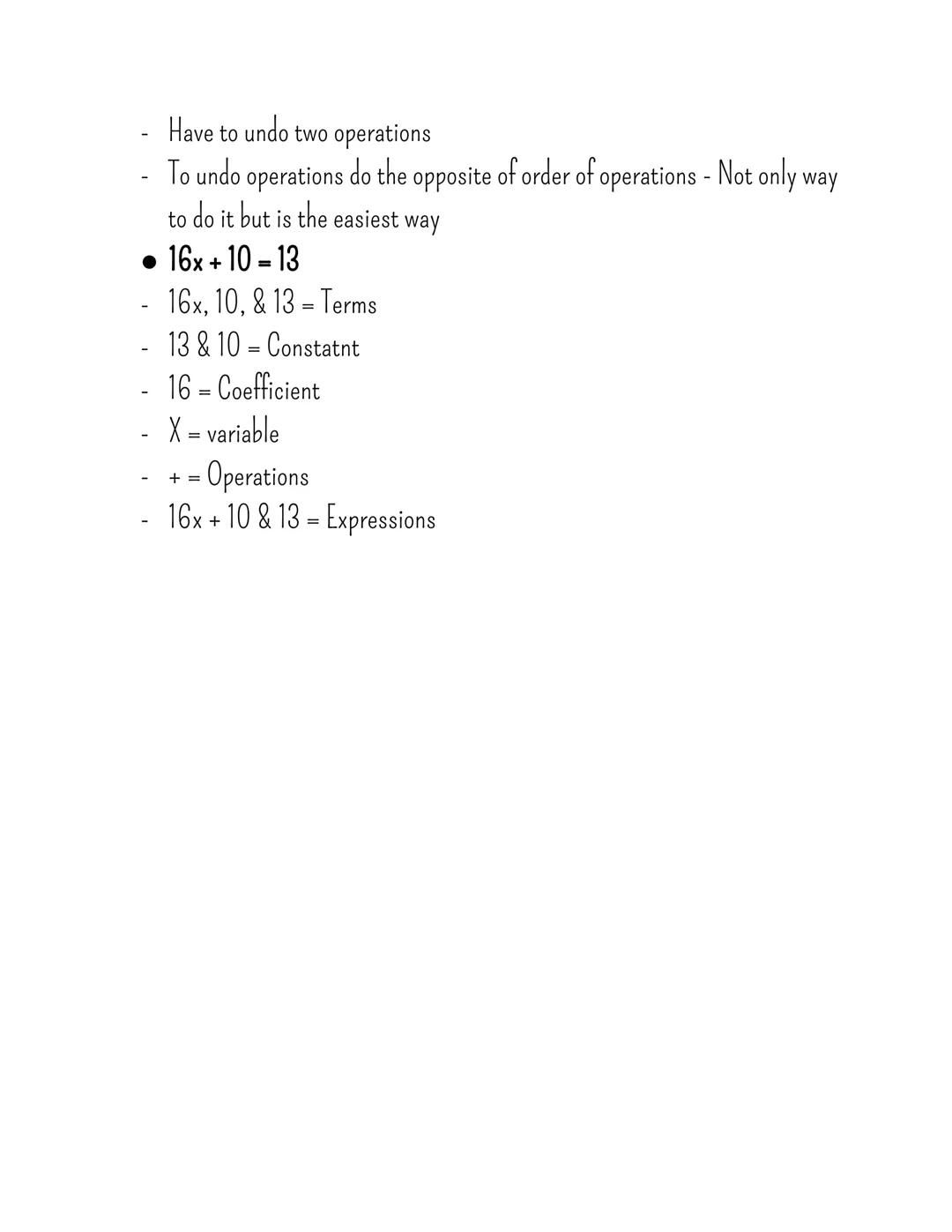 # Algerba 1 Notes
10.12.22 - Notes
- Coefficients - A numerical or constant quantity placed before and
multiplying the variable in an alge