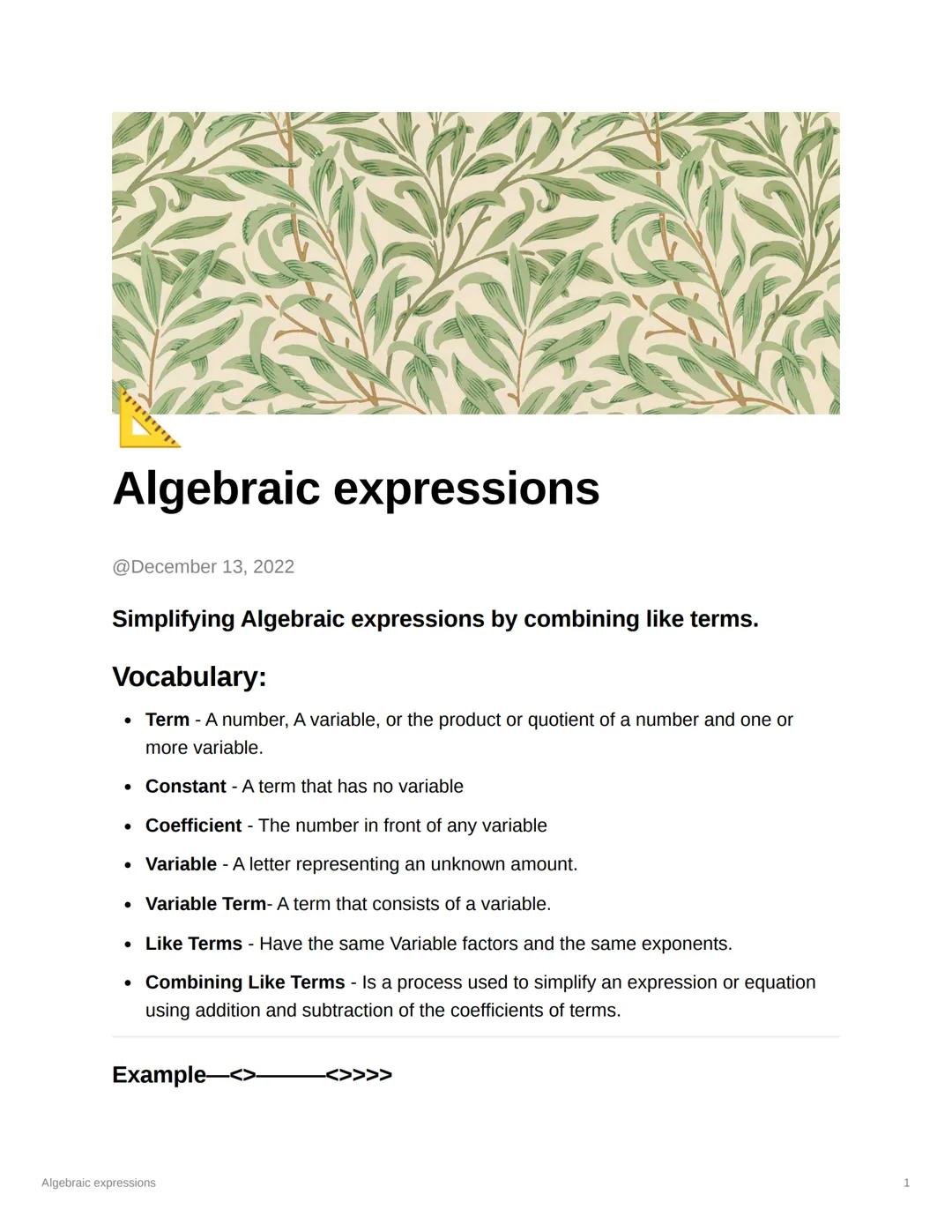 Combining like terms in expressions.