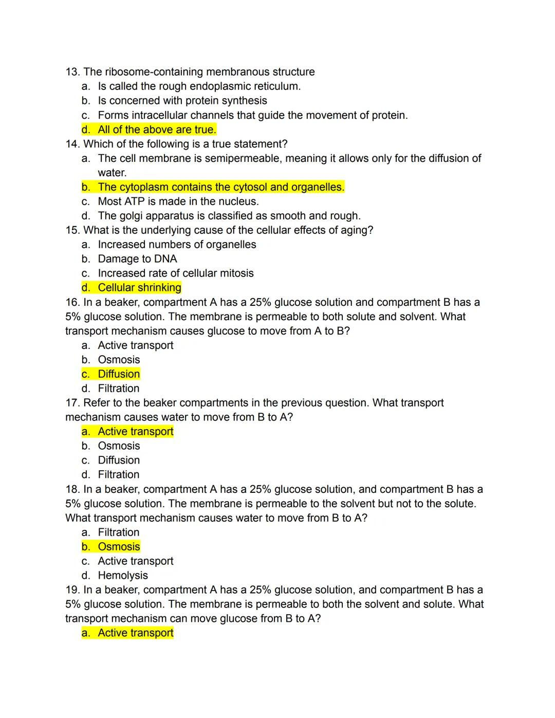 PART 1: Mastering The Basics
Matching
Parts of a Typical Cell
Directions: Match the following terms to the most appropriate definition by wr