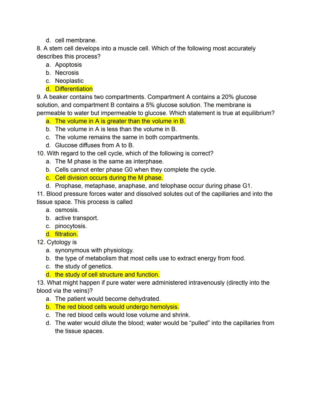 PART 1: Mastering The Basics
Matching
Parts of a Typical Cell
Directions: Match the following terms to the most appropriate definition by wr