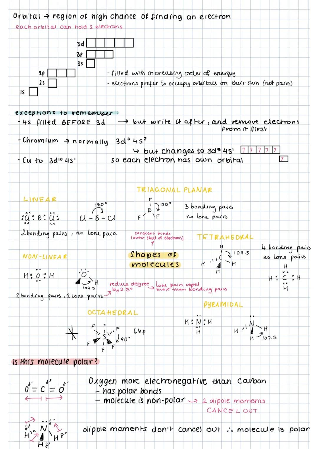 Orbitals, shapes of molecule and polarity