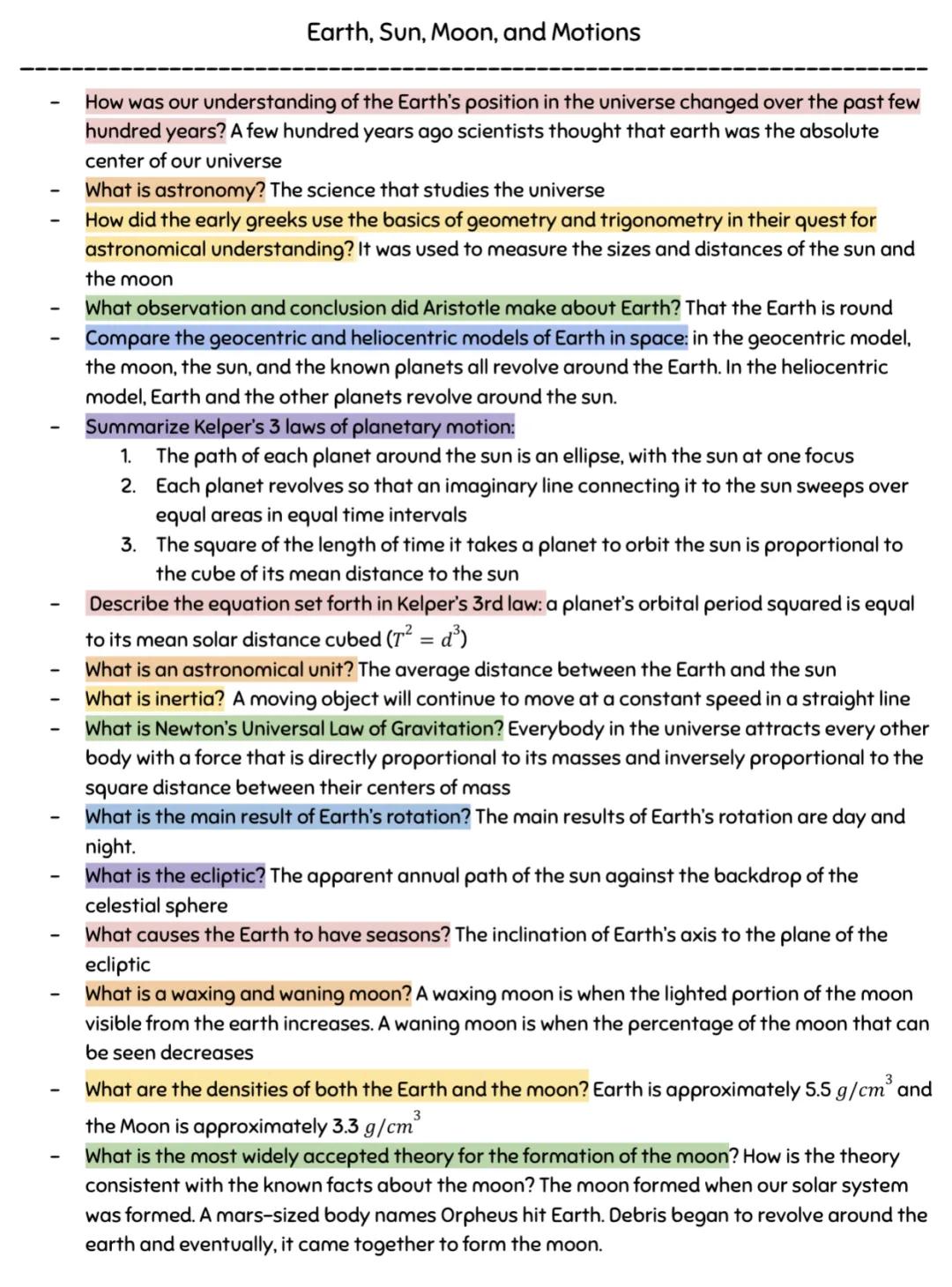Earth, Sun, Moon, and Motions