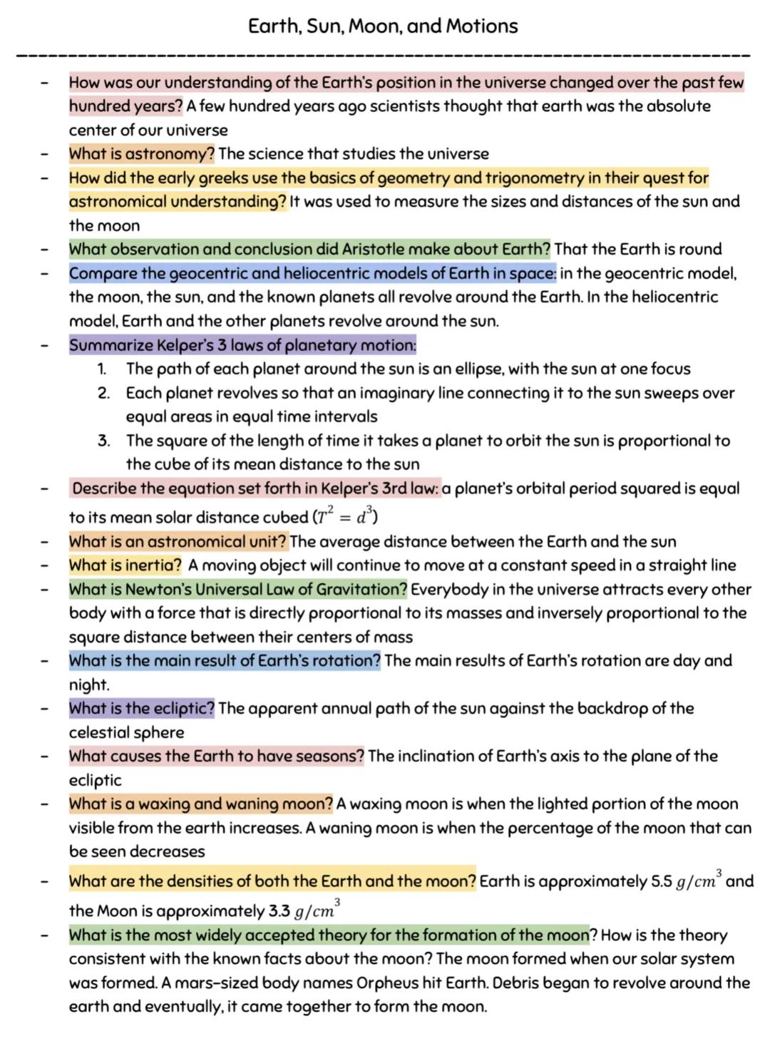 Earth, Sun, Moon, and Motions
How was our understanding of the Earth's position in the universe changed over the past few
hundred years? A f