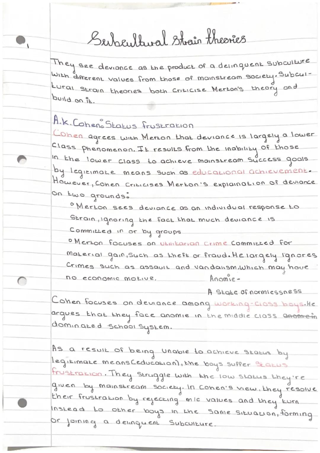 functionalist , strain and subcultural theories