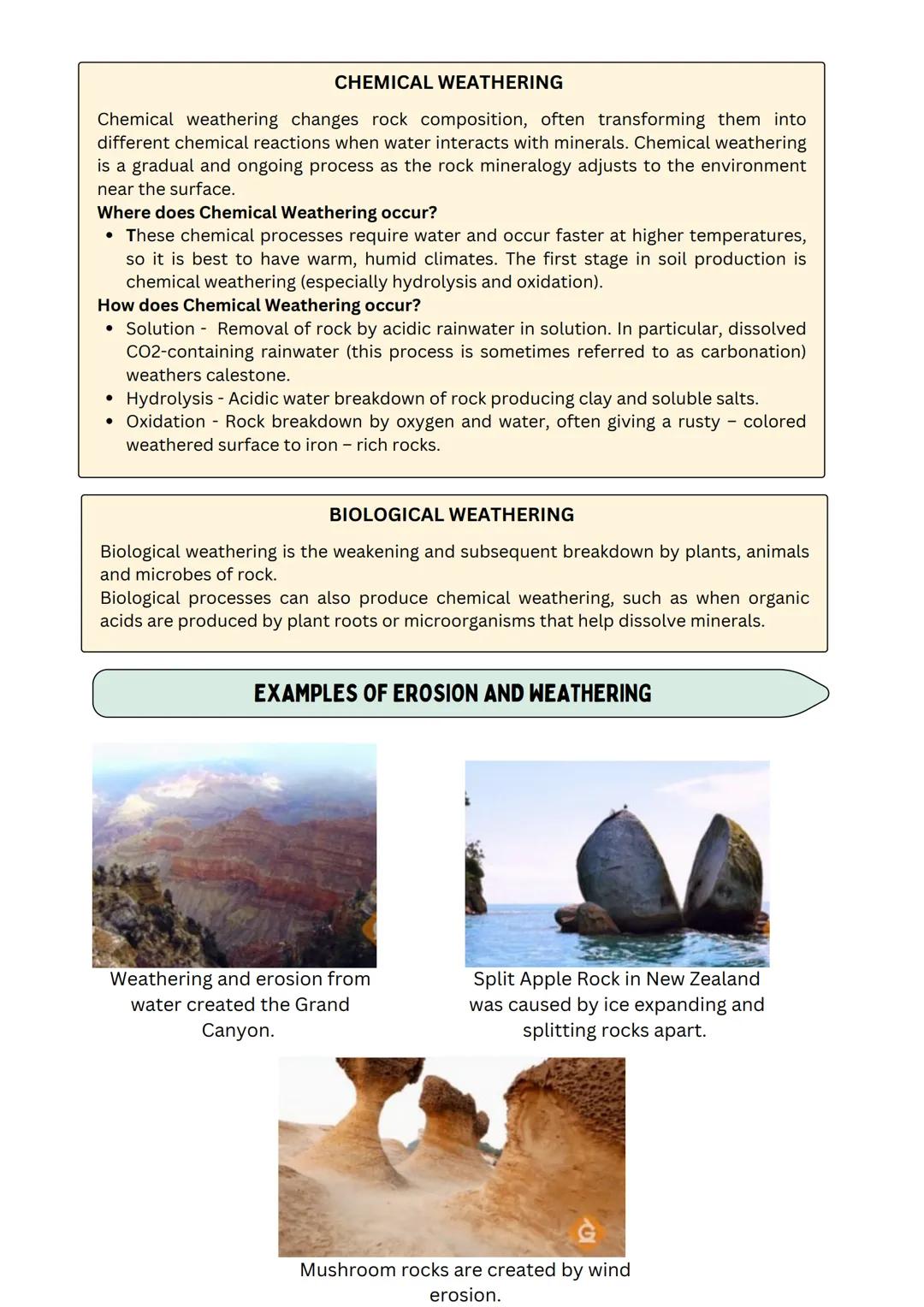 WEATHERING AND EROSION
WEATHERING AND EROSION are the processes in which the rocks are broken down into
fine particles. Erosion is the proce