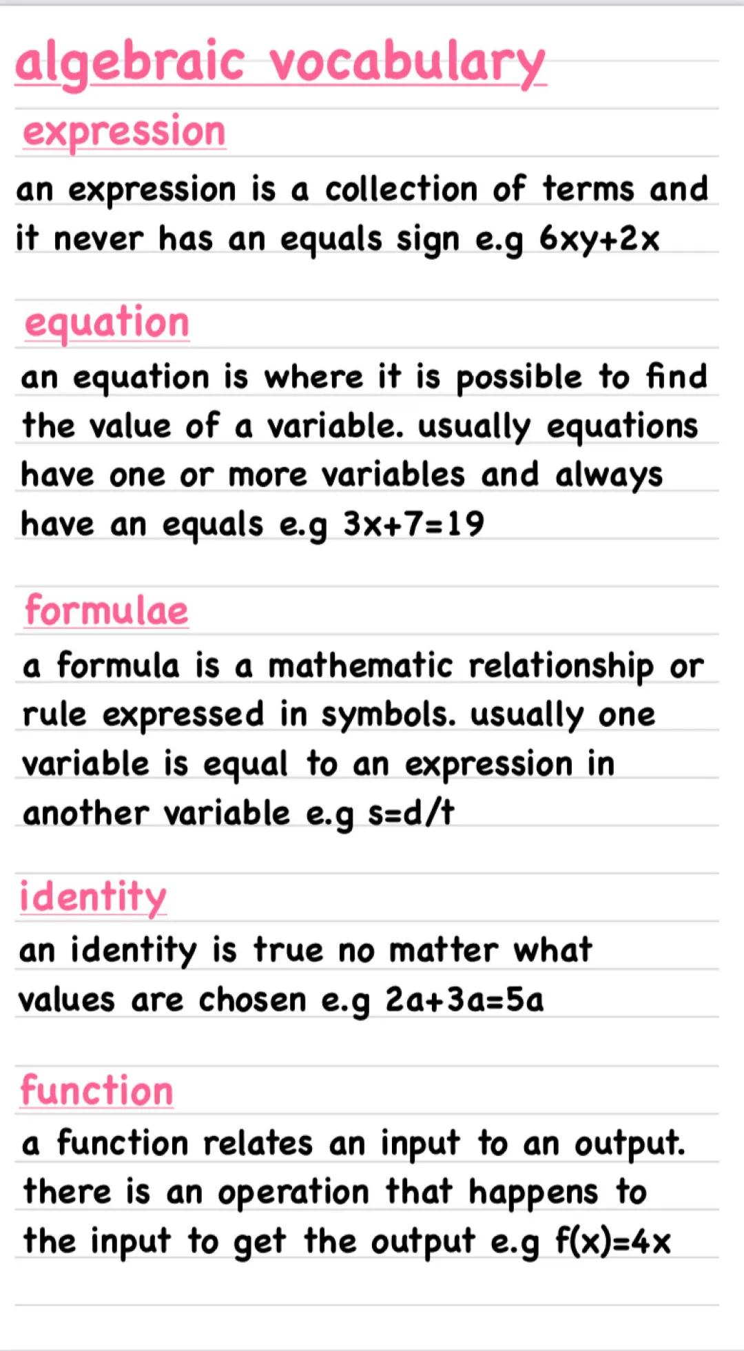algebraic vocabulary