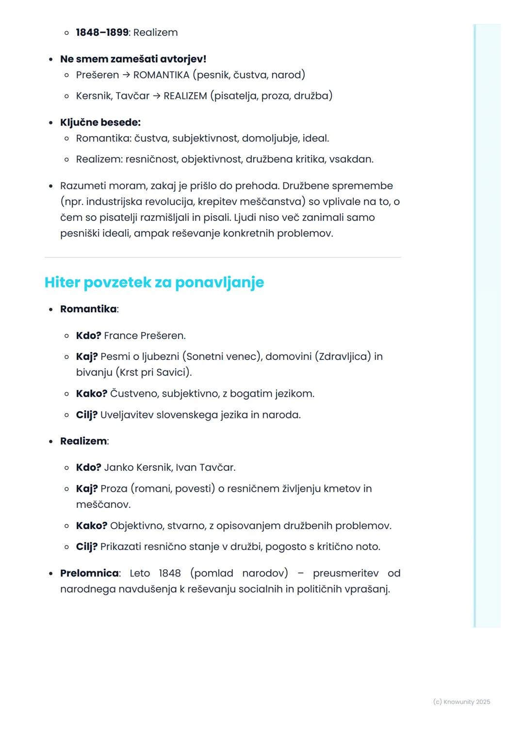 # Slovenska književnost od
romantike do realizma
Pregled obdobja: Od romantike do realizma
To je obdobje v 19. stoletju, ko se je slovensk