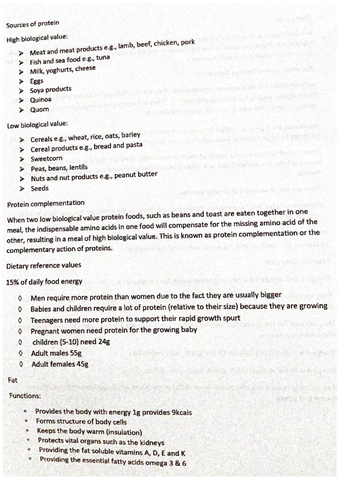 Sources of protein
High biological value:
> Meat and meat products e.g., lamb, beef, chicken, pork
> Fish and sea food e.g., tuna
> Milk, yo