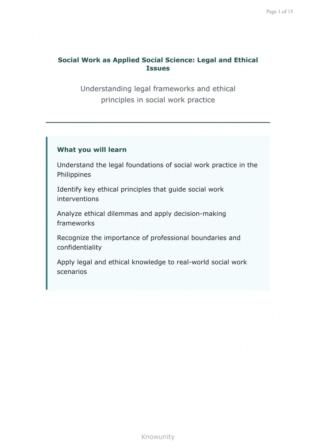 Social Work as Applied Social Science: Legal and Ethical Issues
