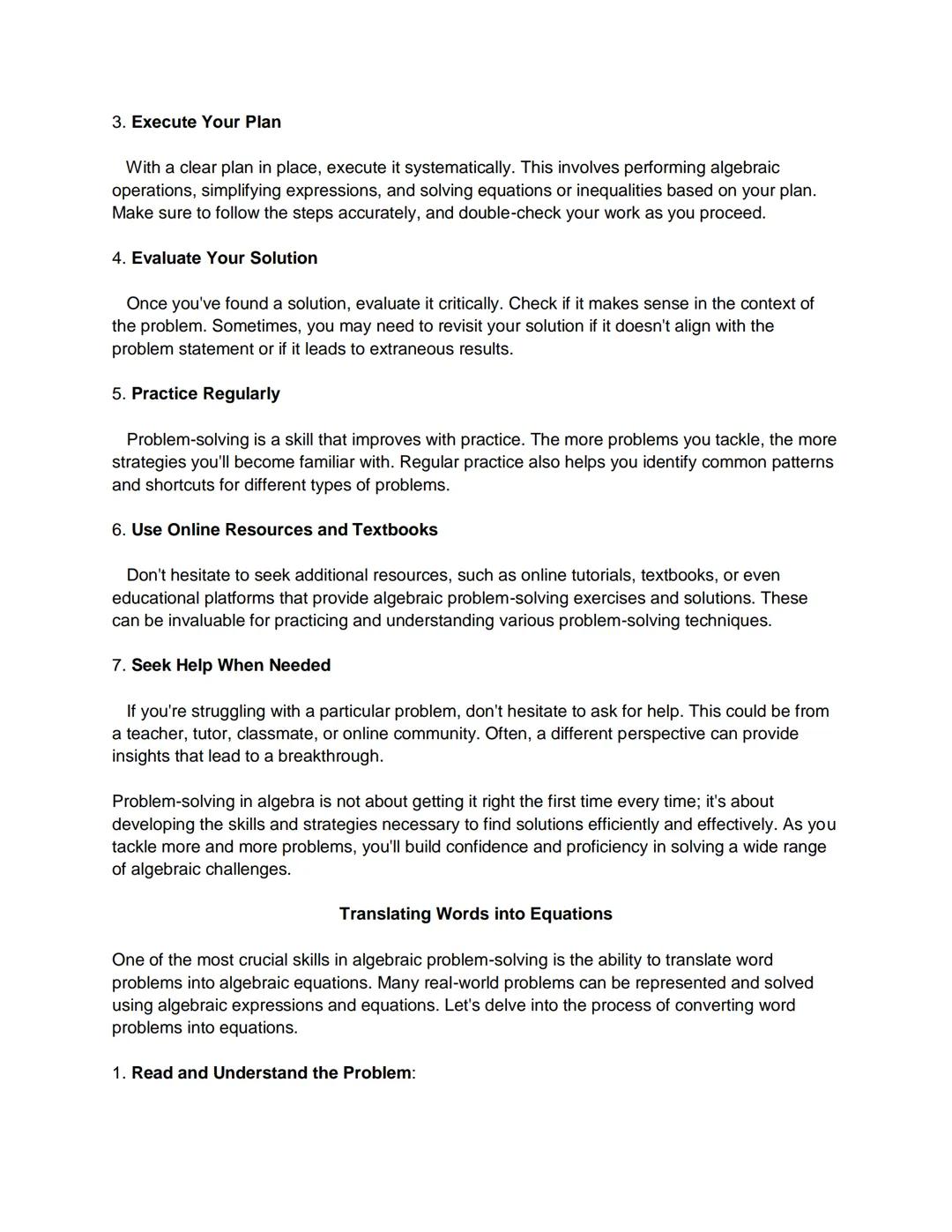 Introduction to Problem Solving
Problem-solving is a fundamental skill in mathematics, and this holds true in the realm of
algebra as well.