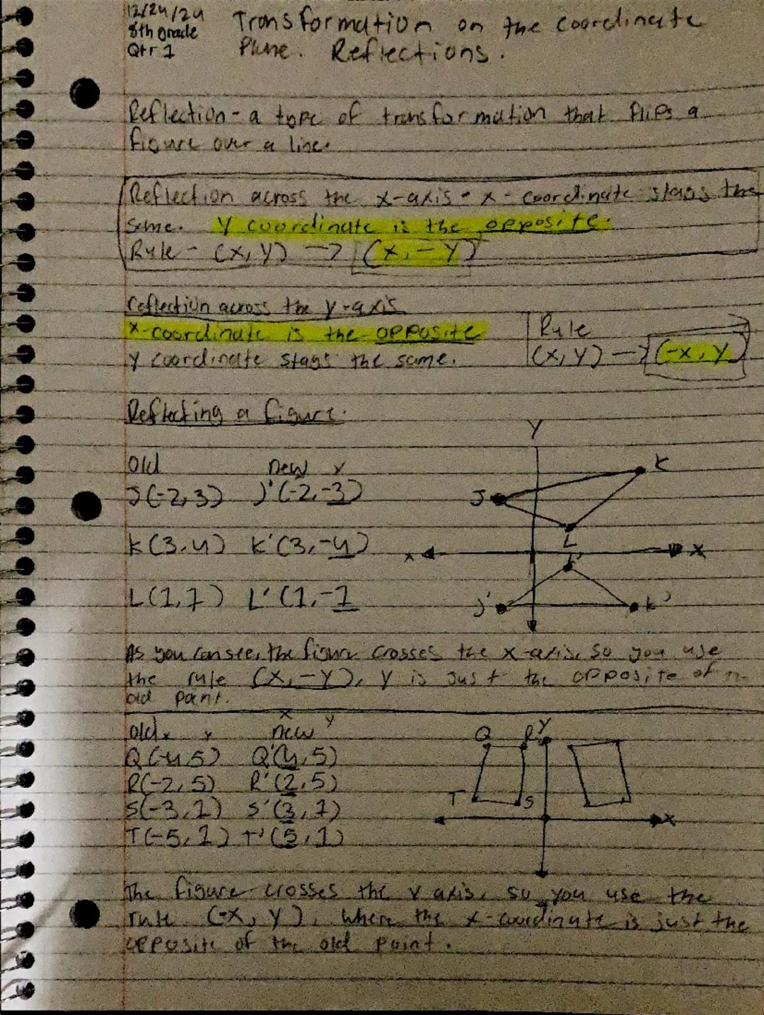 12/24/24 Trons Formation on the coordinate
Pune. Reflections.
5th grade
Qtr 1
Reflection-
- a type of transformation that flips a.
fouce our
