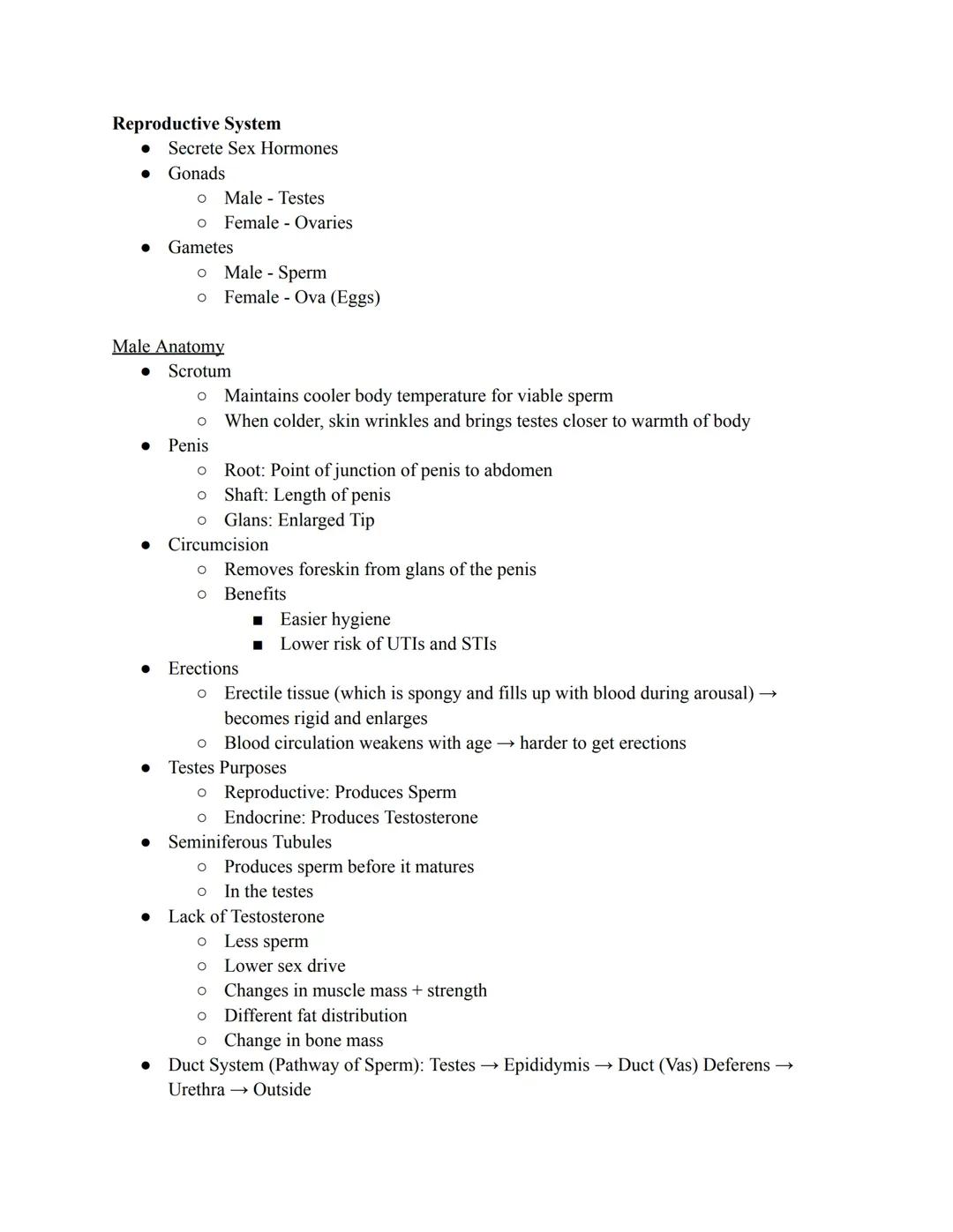 The Reproductive System Notes and Diagrams