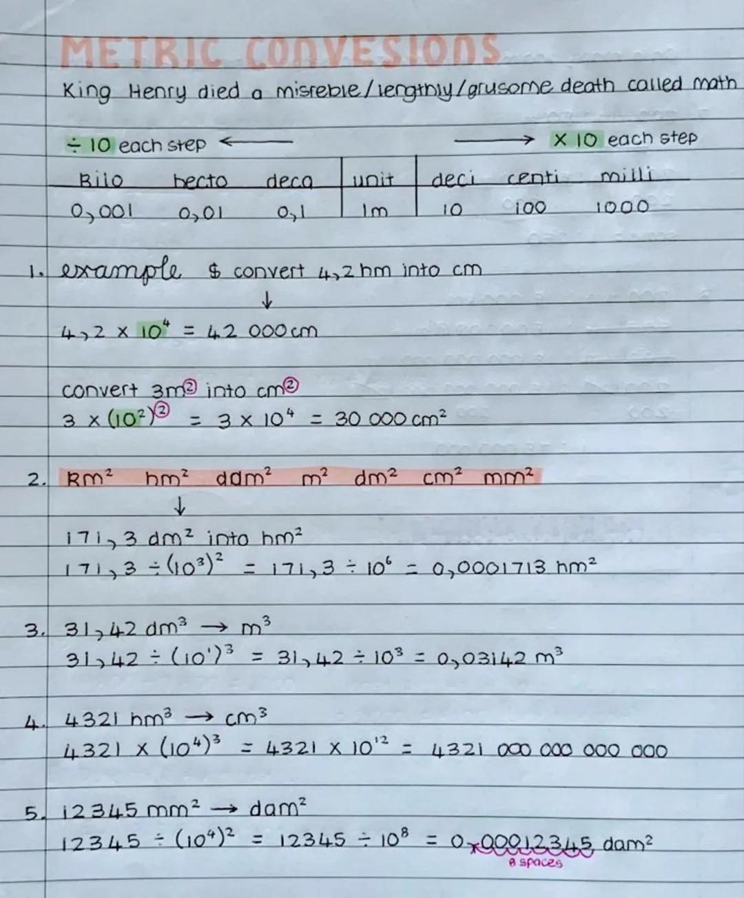 METRIC CONVESIONS
King Henry died a misreble/lengthly/grusome death called math
10 each step
Bilo
0,001
becto deca
0,01
unit
Im
deci
10
exam