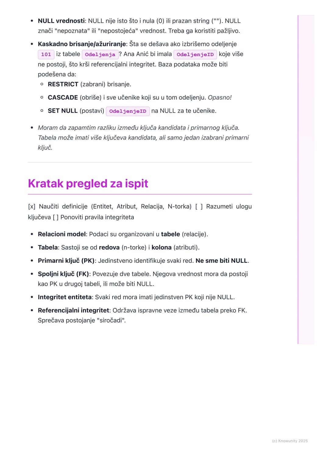 # Relacioni model podataka
## Uvod u relacioni model podataka
Relacioni model je način organizovanja podataka u baze podataka. Osnovna
ide