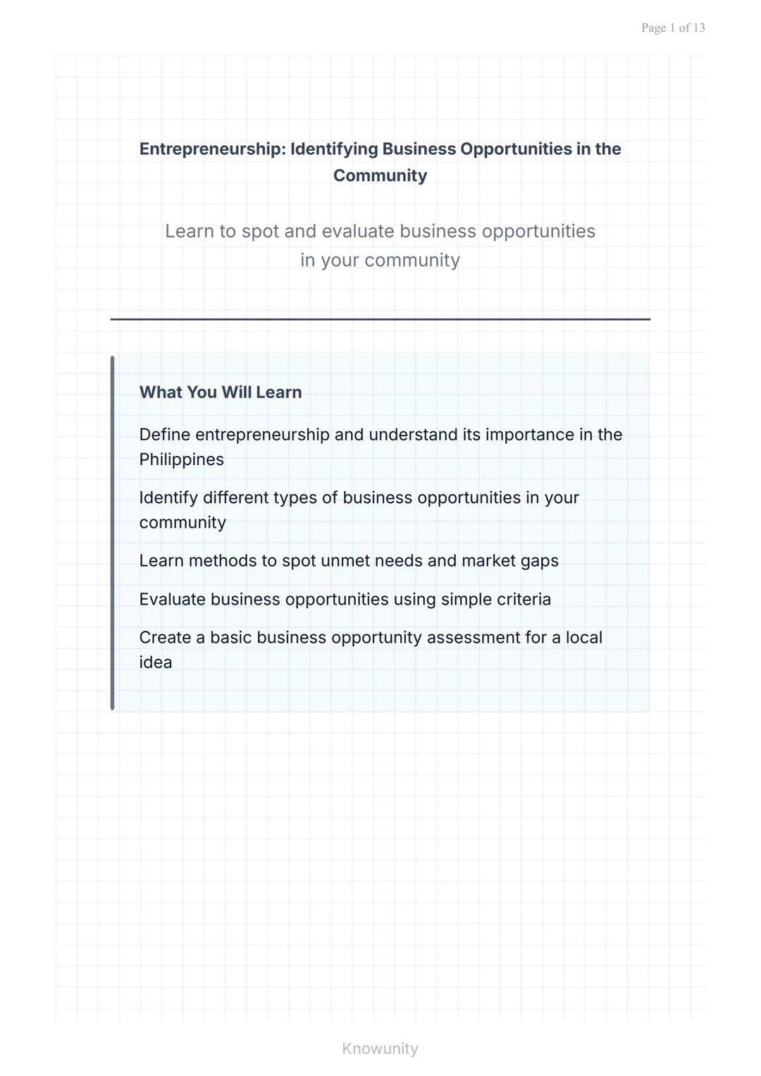 Entrepreneurship: Identifying Business Opportunities in the Community